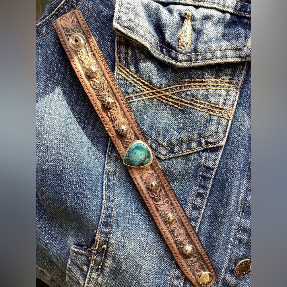 Leather , Turquoise cuff, up to 7” wrist
